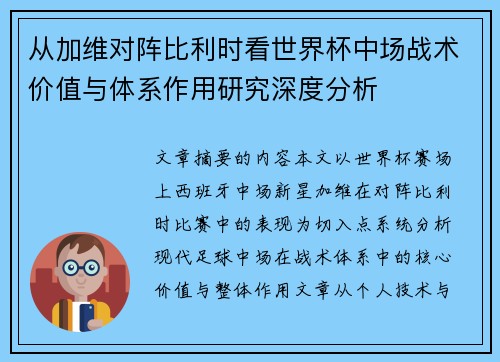 从加维对阵比利时看世界杯中场战术价值与体系作用研究深度分析